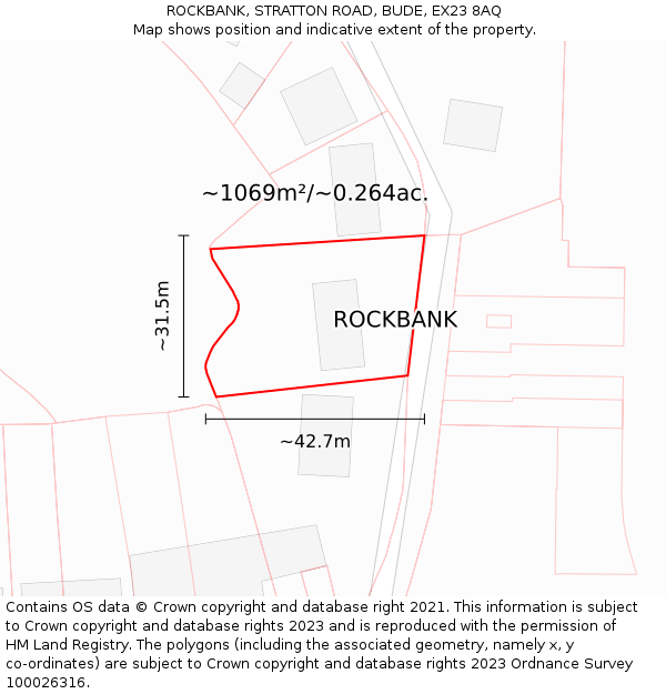 ROCKBANK, STRATTON ROAD, BUDE, EX23 8AQ: Plot and title map