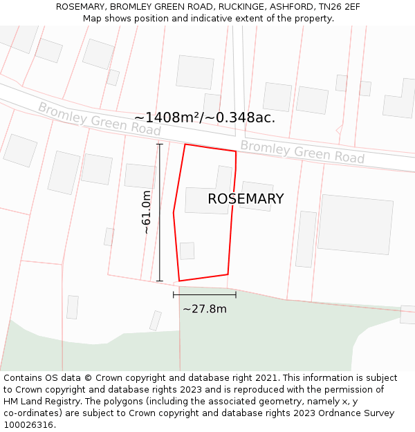 ROSEMARY, BROMLEY GREEN ROAD, RUCKINGE, ASHFORD, TN26 2EF: Plot and title map