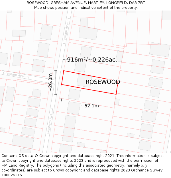 ROSEWOOD, GRESHAM AVENUE, HARTLEY, LONGFIELD, DA3 7BT: Plot and title map