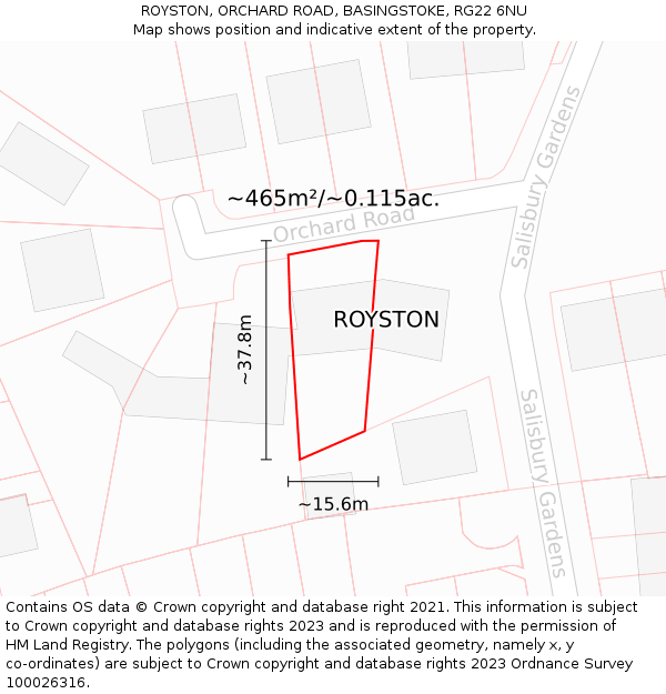 ROYSTON, ORCHARD ROAD, BASINGSTOKE, RG22 6NU: Plot and title map