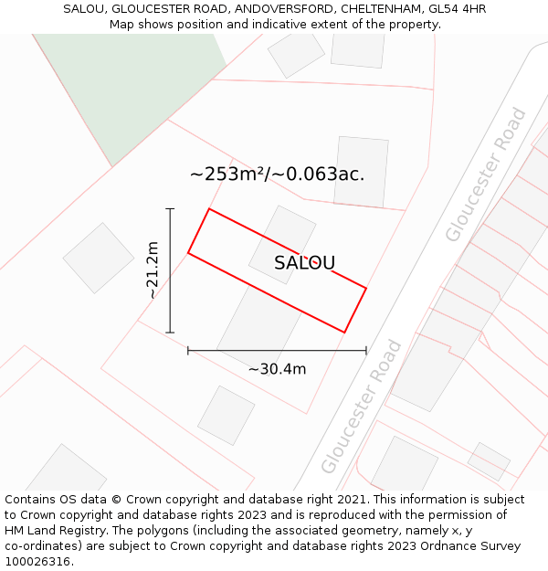 SALOU, GLOUCESTER ROAD, ANDOVERSFORD, CHELTENHAM, GL54 4HR: Plot and title map