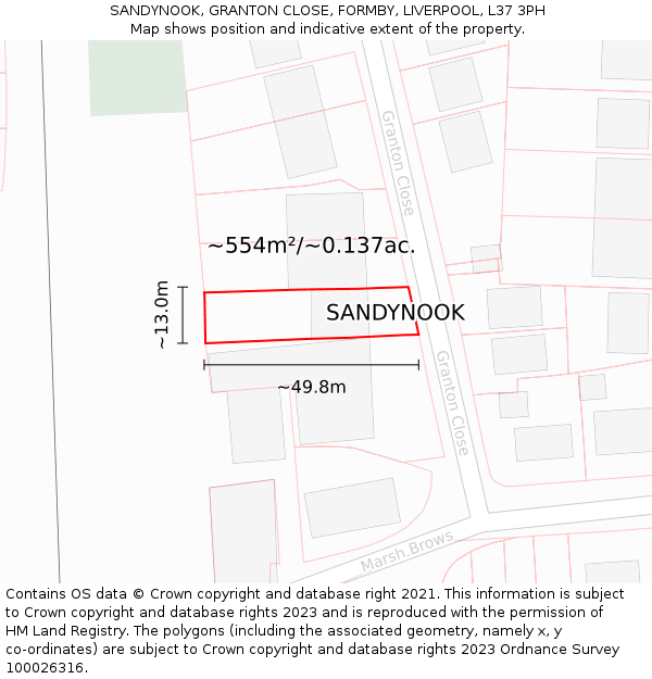 SANDYNOOK, GRANTON CLOSE, FORMBY, LIVERPOOL, L37 3PH: Plot and title map