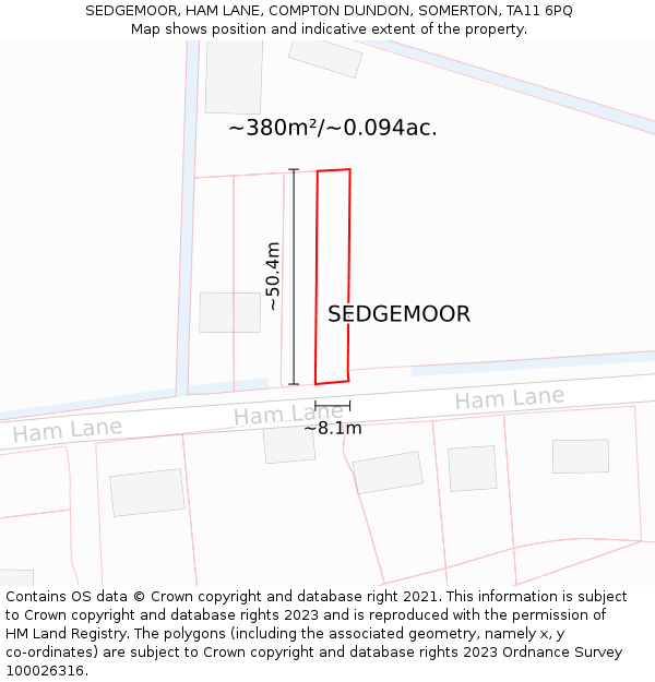 SEDGEMOOR, HAM LANE, COMPTON DUNDON, SOMERTON, TA11 6PQ: Plot and title map