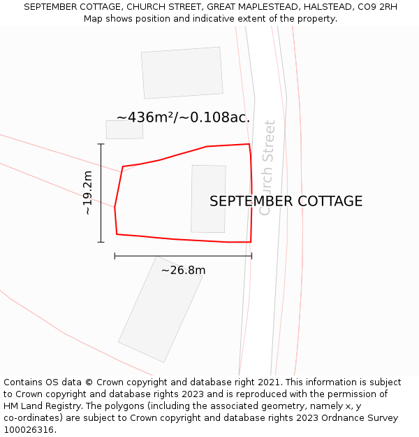 SEPTEMBER COTTAGE, CHURCH STREET, GREAT MAPLESTEAD, HALSTEAD, CO9 2RH: Plot and title map