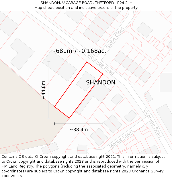 SHANDON, VICARAGE ROAD, THETFORD, IP24 2LH: Plot and title map