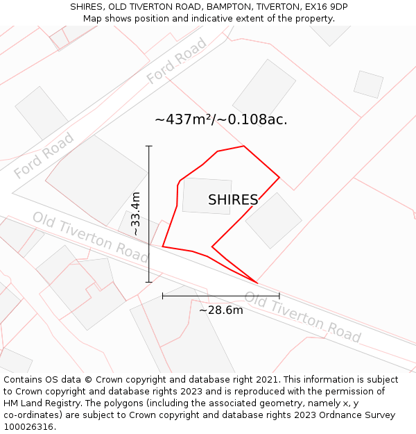 SHIRES, OLD TIVERTON ROAD, BAMPTON, TIVERTON, EX16 9DP: Plot and title map