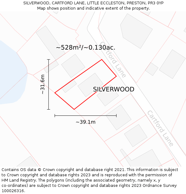 SILVERWOOD, CARTFORD LANE, LITTLE ECCLESTON, PRESTON, PR3 0YP: Plot and title map