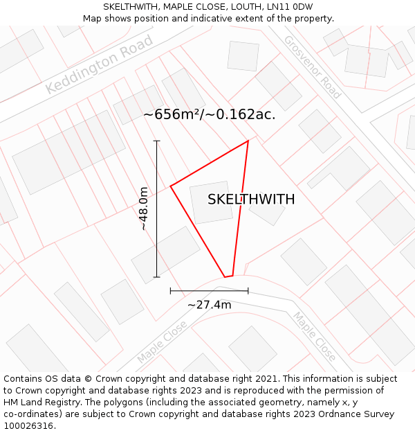 SKELTHWITH, MAPLE CLOSE, LOUTH, LN11 0DW: Plot and title map