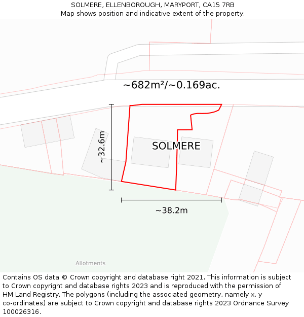 SOLMERE, ELLENBOROUGH, MARYPORT, CA15 7RB: Plot and title map