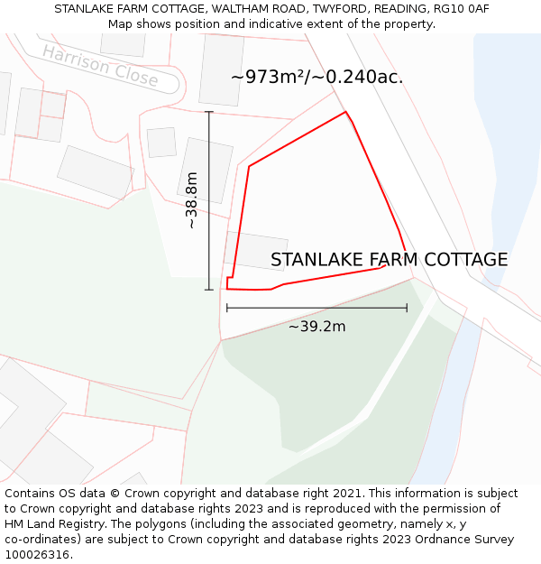 STANLAKE FARM COTTAGE, WALTHAM ROAD, TWYFORD, READING, RG10 0AF: Plot and title map