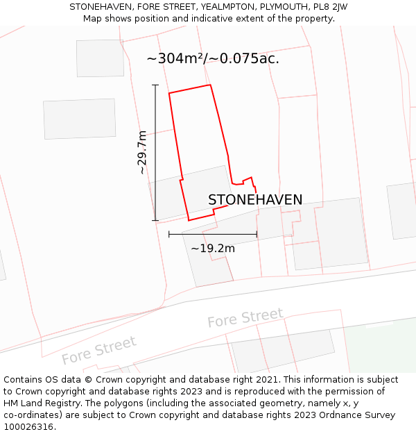 STONEHAVEN, FORE STREET, YEALMPTON, PLYMOUTH, PL8 2JW: Plot and title map