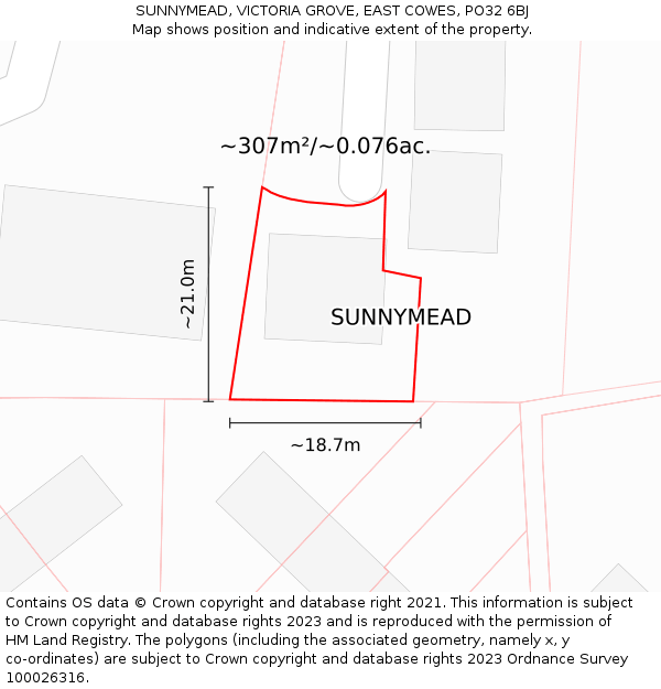 SUNNYMEAD, VICTORIA GROVE, EAST COWES, PO32 6BJ: Plot and title map