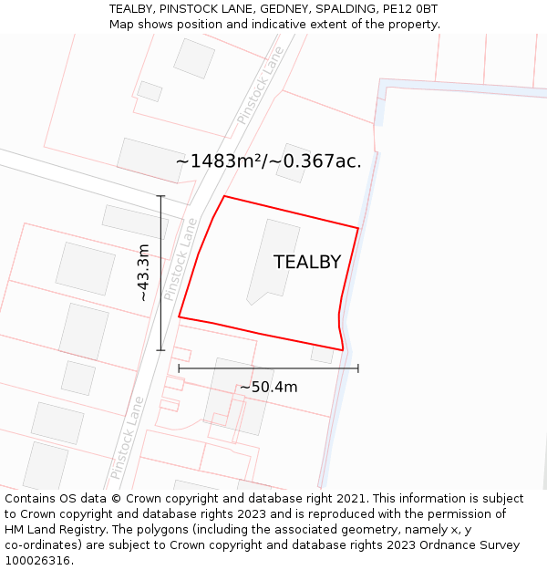 TEALBY, PINSTOCK LANE, GEDNEY, SPALDING, PE12 0BT: Plot and title map