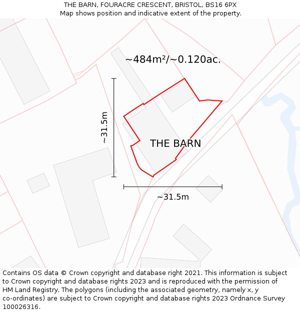 THE BARN, FOURACRE CRESCENT, BRISTOL, BS16 6PX: Plot and title map