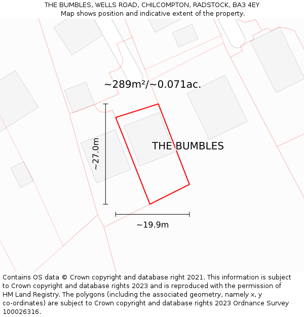 THE BUMBLES, WELLS ROAD, CHILCOMPTON, RADSTOCK, BA3 4EY: Plot and title map