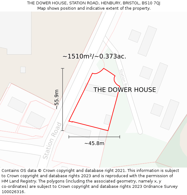 THE DOWER HOUSE, STATION ROAD, HENBURY, BRISTOL, BS10 7QJ: Plot and title map