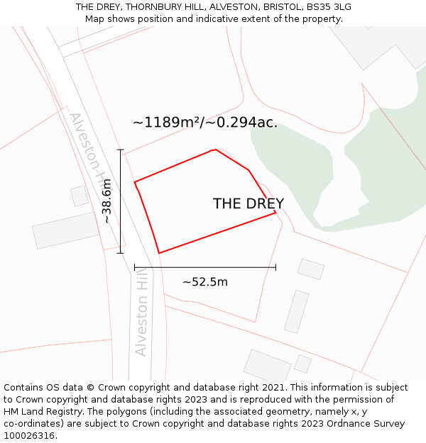 THE DREY, THORNBURY HILL, ALVESTON, BRISTOL, BS35 3LG: Plot and title map