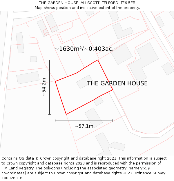 THE GARDEN HOUSE, ALLSCOTT, TELFORD, TF6 5EB: Plot and title map