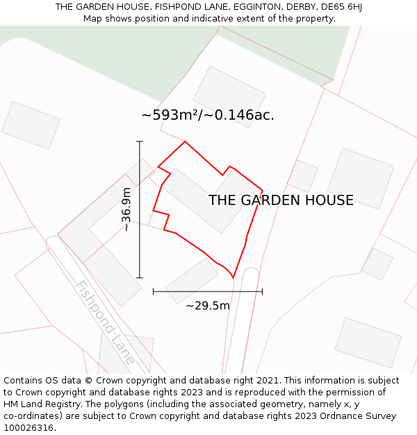 THE GARDEN HOUSE, FISHPOND LANE, EGGINTON, DERBY, DE65 6HJ: Plot and title map