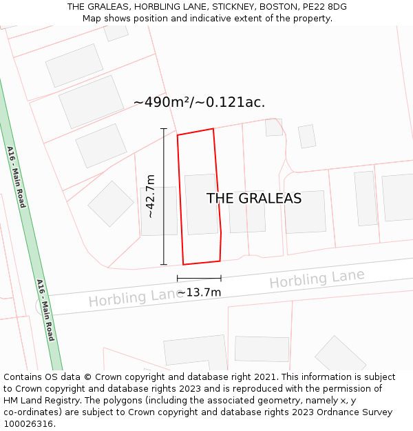 THE GRALEAS, HORBLING LANE, STICKNEY, BOSTON, PE22 8DG: Plot and title map