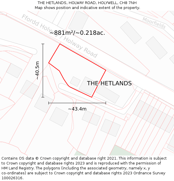 THE HETLANDS, HOLWAY ROAD, HOLYWELL, CH8 7NH: Plot and title map