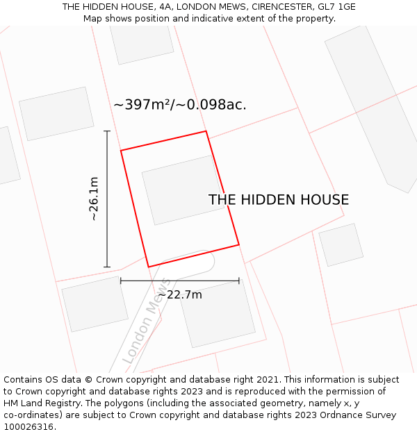 THE HIDDEN HOUSE, 4A, LONDON MEWS, CIRENCESTER, GL7 1GE: Plot and title map