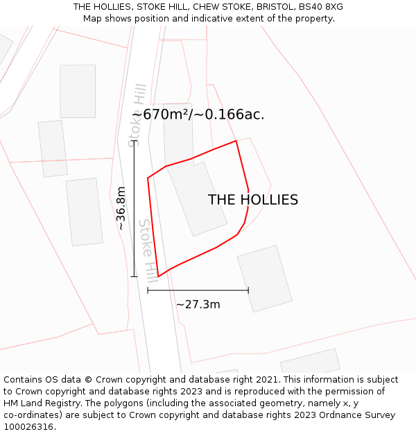 THE HOLLIES, STOKE HILL, CHEW STOKE, BRISTOL, BS40 8XG: Plot and title map