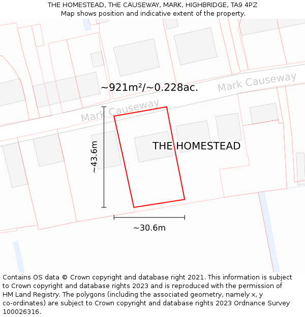 THE HOMESTEAD, THE CAUSEWAY, MARK, HIGHBRIDGE, TA9 4PZ: Plot and title map