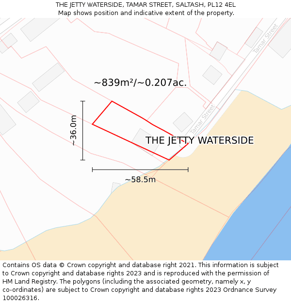 THE JETTY WATERSIDE, TAMAR STREET, SALTASH, PL12 4EL: Plot and title map