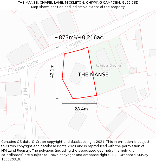 THE MANSE, CHAPEL LANE, MICKLETON, CHIPPING CAMPDEN, GL55 6SD: Plot and title map