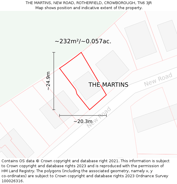 THE MARTINS, NEW ROAD, ROTHERFIELD, CROWBOROUGH, TN6 3JR: Plot and title map