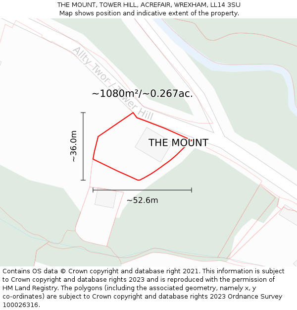 THE MOUNT, TOWER HILL, ACREFAIR, WREXHAM, LL14 3SU: Plot and title map