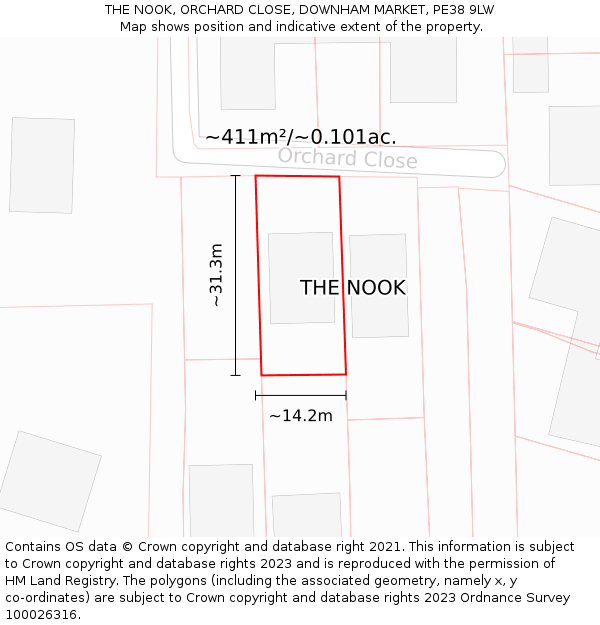 THE NOOK, ORCHARD CLOSE, DOWNHAM MARKET, PE38 9LW: Plot and title map