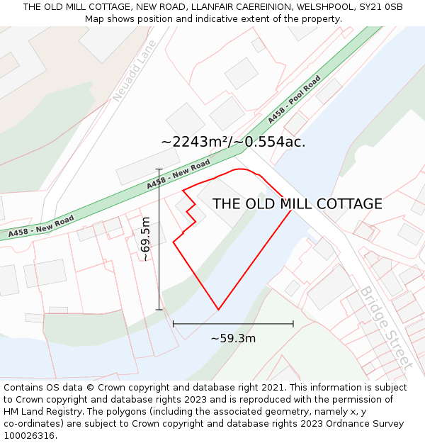 THE OLD MILL COTTAGE, NEW ROAD, LLANFAIR CAEREINION, WELSHPOOL, SY21 0SB: Plot and title map