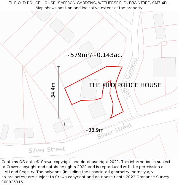 THE OLD POLICE HOUSE, SAFFRON GARDENS, WETHERSFIELD, BRAINTREE, CM7 4BL: Plot and title map