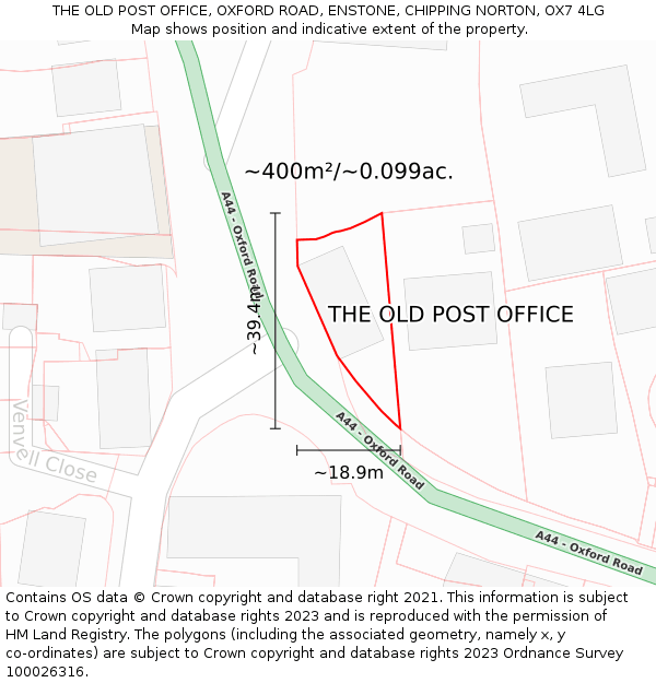 THE OLD POST OFFICE, OXFORD ROAD, ENSTONE, CHIPPING NORTON, OX7 4LG: Plot and title map