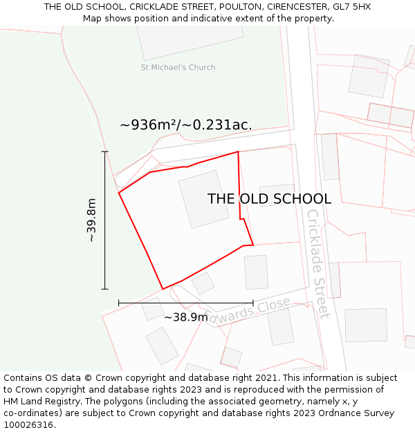 THE OLD SCHOOL, CRICKLADE STREET, POULTON, CIRENCESTER, GL7 5HX: Plot and title map