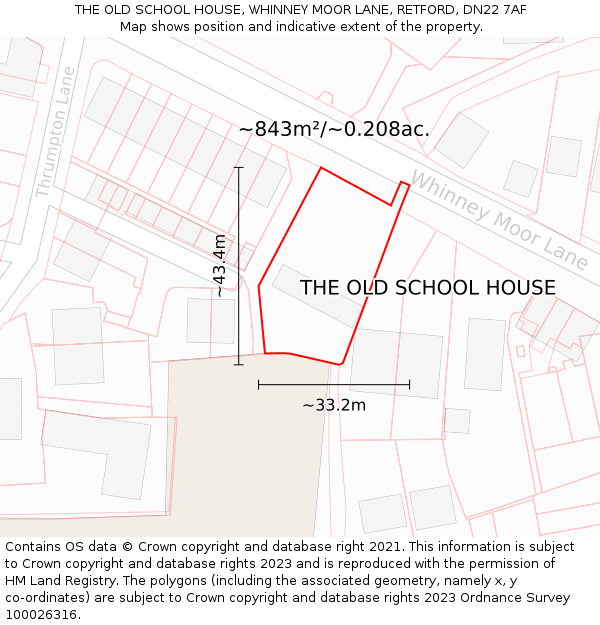 THE OLD SCHOOL HOUSE, WHINNEY MOOR LANE, RETFORD, DN22 7AF: Plot and title map