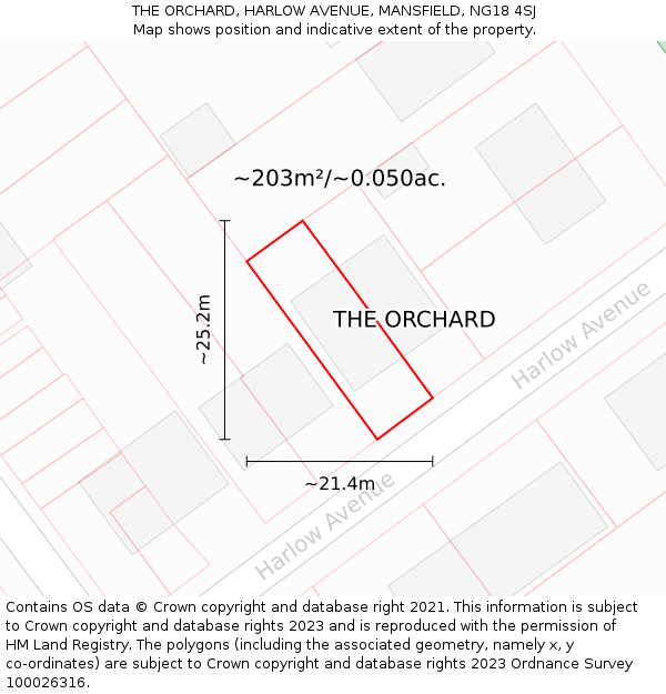 THE ORCHARD, HARLOW AVENUE, MANSFIELD, NG18 4SJ: Plot and title map