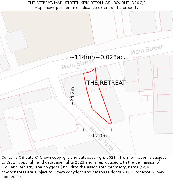 THE RETREAT, MAIN STREET, KIRK IRETON, ASHBOURNE, DE6 3JP: Plot and title map