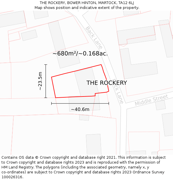 THE ROCKERY, BOWER HINTON, MARTOCK, TA12 6LJ: Plot and title map