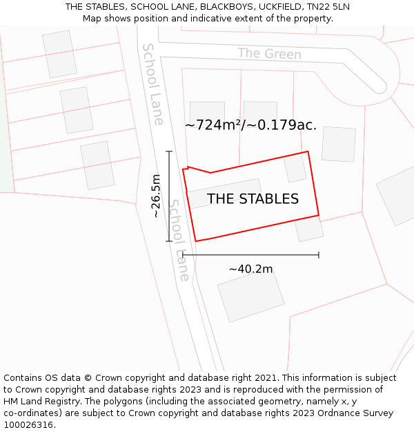 THE STABLES, SCHOOL LANE, BLACKBOYS, UCKFIELD, TN22 5LN: Plot and title map