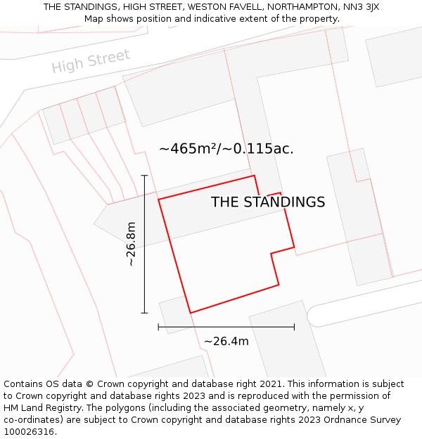 THE STANDINGS, HIGH STREET, WESTON FAVELL, NORTHAMPTON, NN3 3JX: Plot and title map