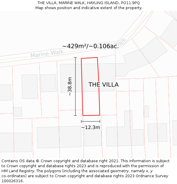 THE VILLA, MARINE WALK, HAYLING ISLAND, PO11 9PQ: Plot and title map