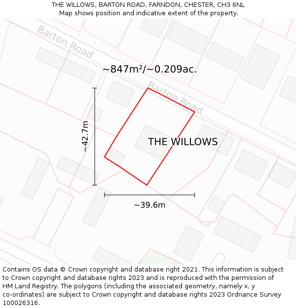 THE WILLOWS, BARTON ROAD, FARNDON, CHESTER, CH3 6NL: Plot and title map