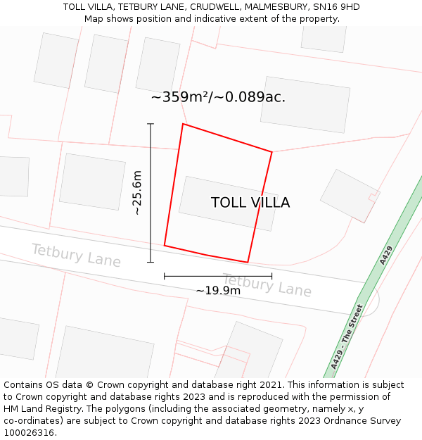 TOLL VILLA, TETBURY LANE, CRUDWELL, MALMESBURY, SN16 9HD: Plot and title map