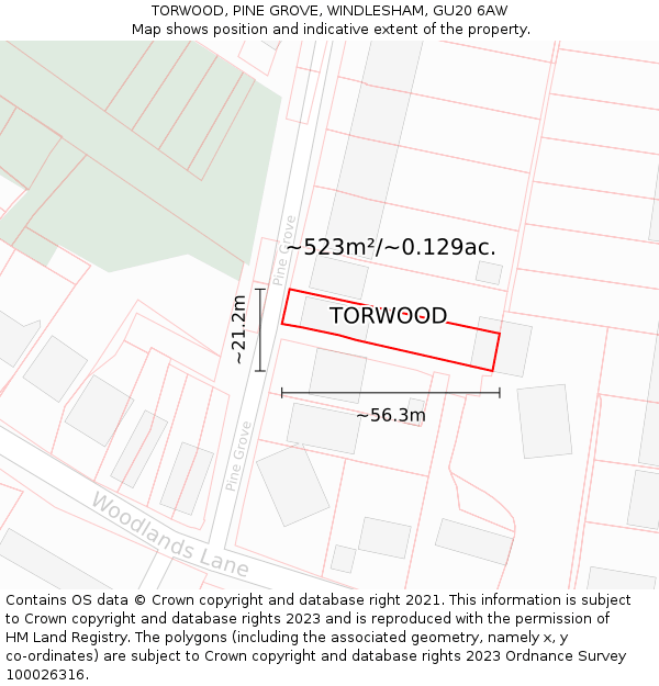 TORWOOD, PINE GROVE, WINDLESHAM, GU20 6AW: Plot and title map