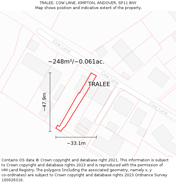 TRALEE, COW LANE, KIMPTON, ANDOVER, SP11 8NY: Plot and title map