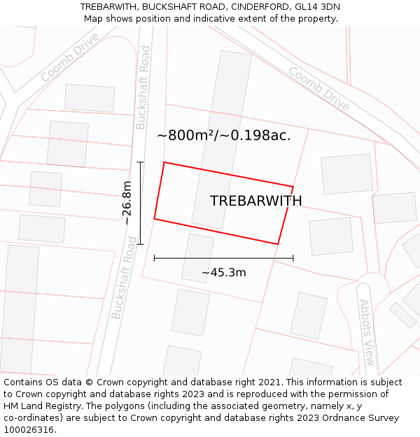 TREBARWITH, BUCKSHAFT ROAD, CINDERFORD, GL14 3DN: Plot and title map