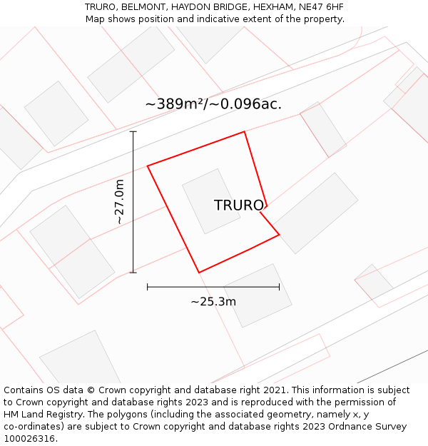 TRURO, BELMONT, HAYDON BRIDGE, HEXHAM, NE47 6HF: Plot and title map